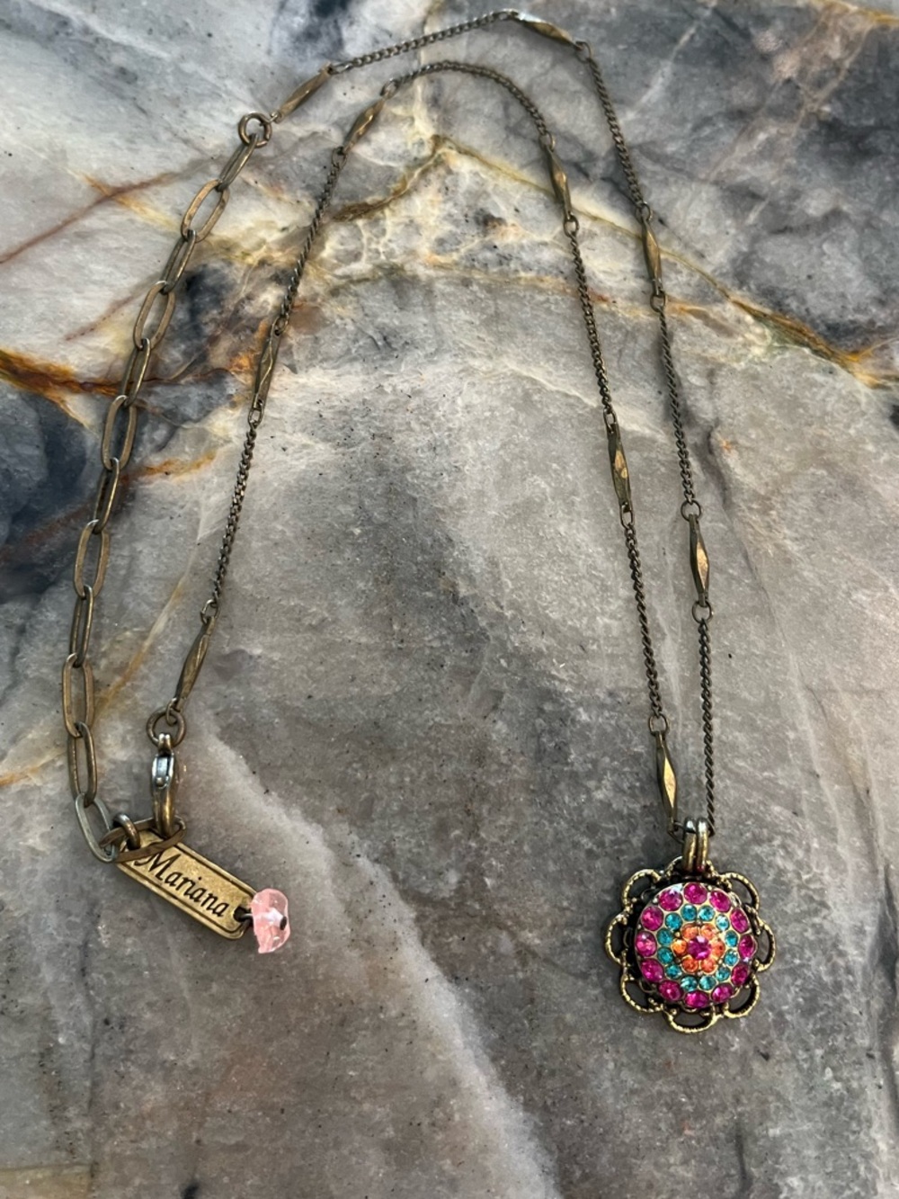 MARIANA Multicolor Floral Pendant Necklace with Pink Accent